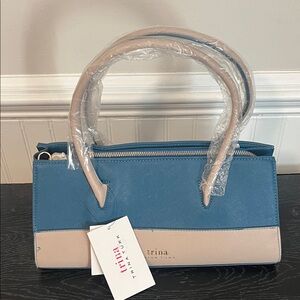 Trina Turk Stylish Blue and Cream Satchel